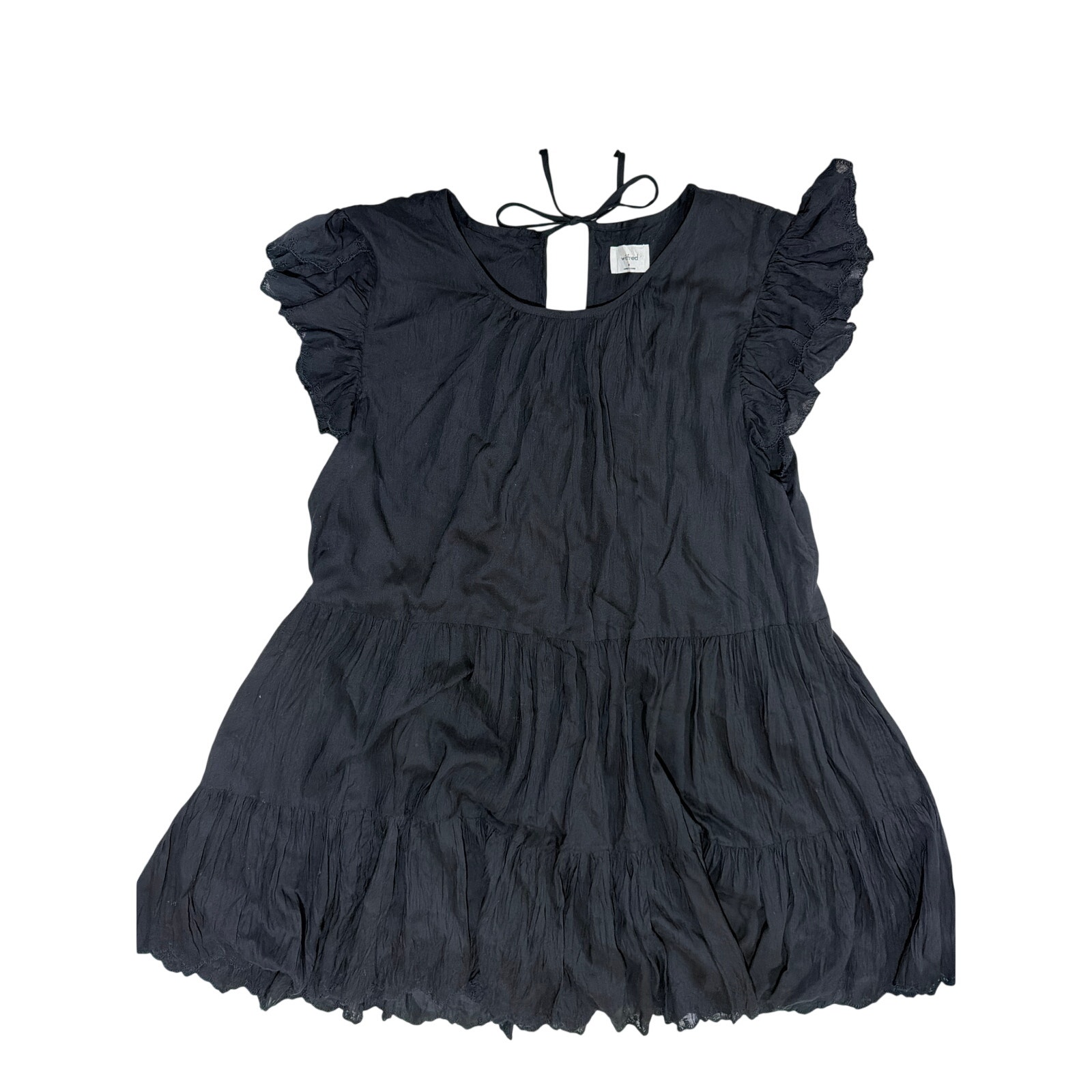 Wilfred Black Mini Dress Sz M Babydoll Fairy Ruffle Tiered Boho Cottagecore